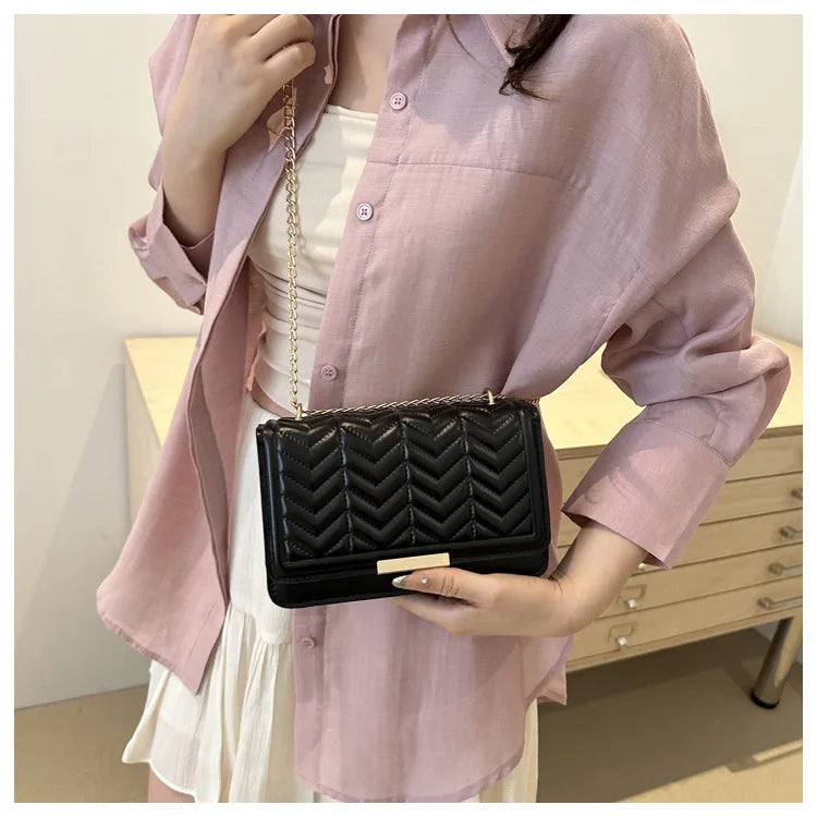 Fashion Striped Women's Shoulder Bag, Chain Strap Crossbody Bags For Daily Used, Ladies Handbags And Purses