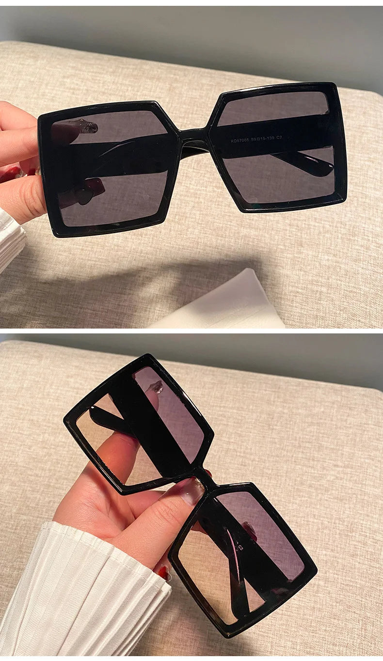 New Vintage Large Frame Sunglasses Women's Brand Designer Square Sun Glasses Women Travel Fashion Eyewear UV400 Gafas De Sol