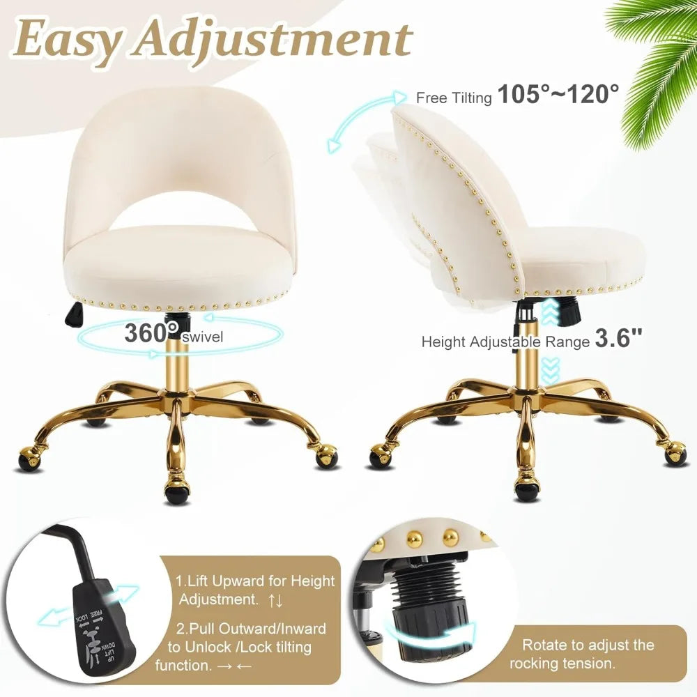 Cute Desk Chair with Wheels, Comfy Armless Swivel Vanity Task Chair for Women/Girl/Kids, Nail Tech for, Office Chairs