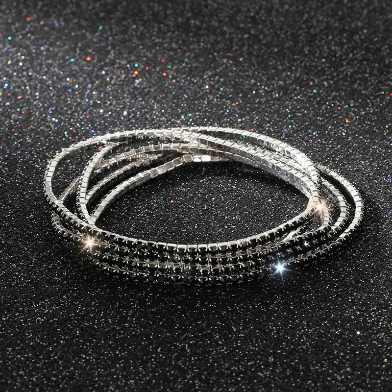 5Pcs/Lot Elastic Crystal Bracelets 2mm Charming Gold Color Crystal Rhinestones Metal Bangle Bracelet Jewelry DIY Gift