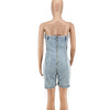 Rompers Women One Piece Elegant Splice Denim Jumpsuits Sexy Slim Fit Strapless Sleeveless Short Pants Sheath Playsuits