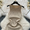 Beading  Summer Women's Knitting Sheath Tank Dress Female Bodycon Knitted Camisole Sleeveless Mini Dresses For Woman Outfits