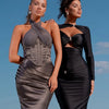 Articat Sexy Hollow Out Long Sleeved Elastic Tight Dress Women Pleats Double Layered Female Vestidos Elegant Party Evening Dress