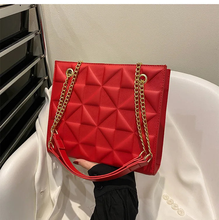 Ladies Fashion Large Capacity Chain Bag Retro Square Tote Bag Diamond Texture Shoulder Crossbody Daily Hundred Underarm Handbag
