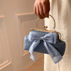 Glittering Chain Plaid Pattern Evening Bag For Women Bow Decor Shoulder Bag, Fashionable Elegant Clutch, Women‘s Crossbody Bag