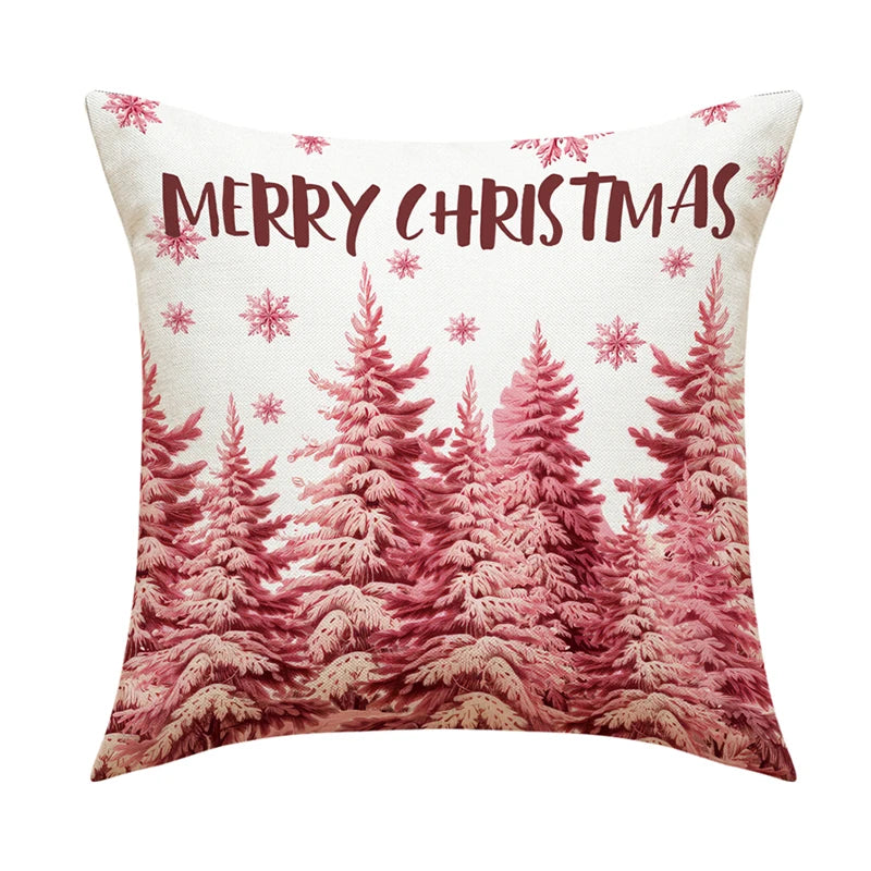 Linen Christmas Pillow Cover Snowman Elk Pillow Case 2024 Christmas Decoration for Home New Year Sofa Car Cushion Cover 45x45cm