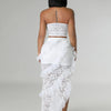 Sexy Two 2 Piece Sets Night Club Outfits for Women White Lace See Through Sleeveless Strapless Top and Ruffles Long Skirts Suit