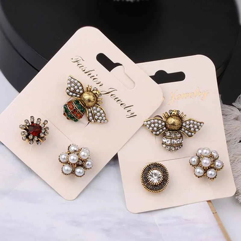 Korean 3pcs/set brooch pins bee pearl rhinestone brooch pins all-matching retro jewelry accessories for women