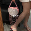 Bling Tassel Heart-shape Satin Bag Glitter Rhinestone Diamond Evening Bag Women Handbag Wedding Party Clutch Purse Crossbody Bag