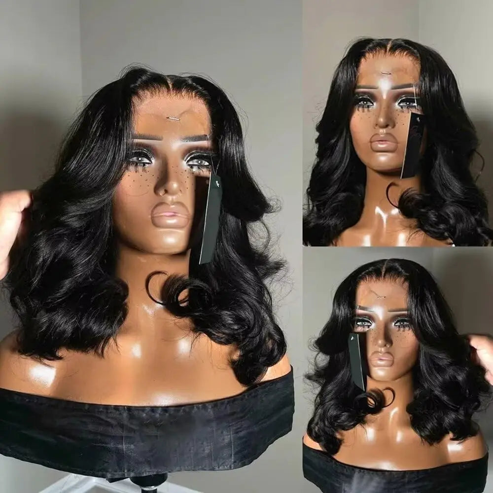 Brazilian Body Wave Short Bob Wig 13x4 Lace Frontal  4x4 Closure Human Hair Wig 200 Density For Women With Natural Wave Bob Wigs
