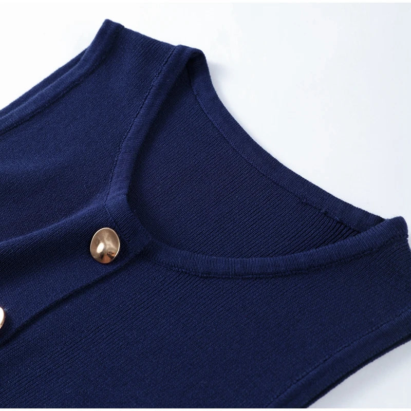 Elegant Knit Vest Suits Women Solid Single Breasted O-neck Sleeveless Slim Waistcoat Bodycon Midi Skirts 2025 Spring Lady Outfit
