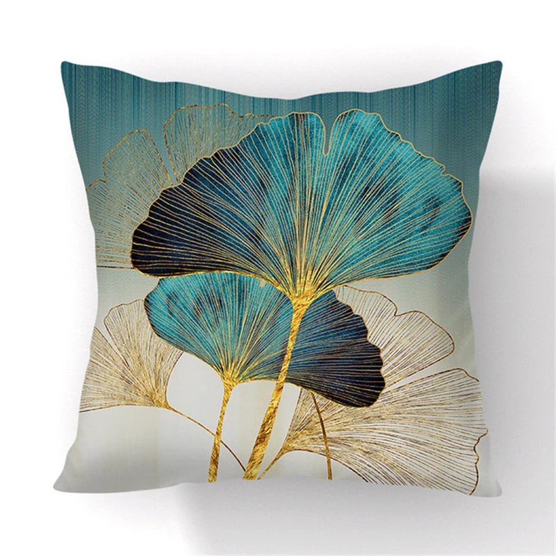45x45cm gingko leaf polyester cushion cover black gold  waist pillowcase living room chair sofa home decoration