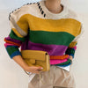 Chic Vintage Contrast Oversized Sueter Fairy Grunge Pullover O Neck Rainbow Sweaters Winter Striped Knitting Sweater Women