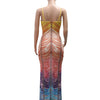 New Gradient Rhinestone Tie Dye Print Halter Mermaid Long Dresses Women Backless Sleeveless Slim Birthday Party Prom Vestidos