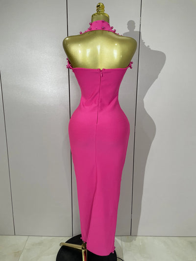 2025 Luxury Shining Diamonds Pearls Sleeveless Bodycon Bandage Long Dress Women Celebrate Evening Party Elegant Birthday Gowns