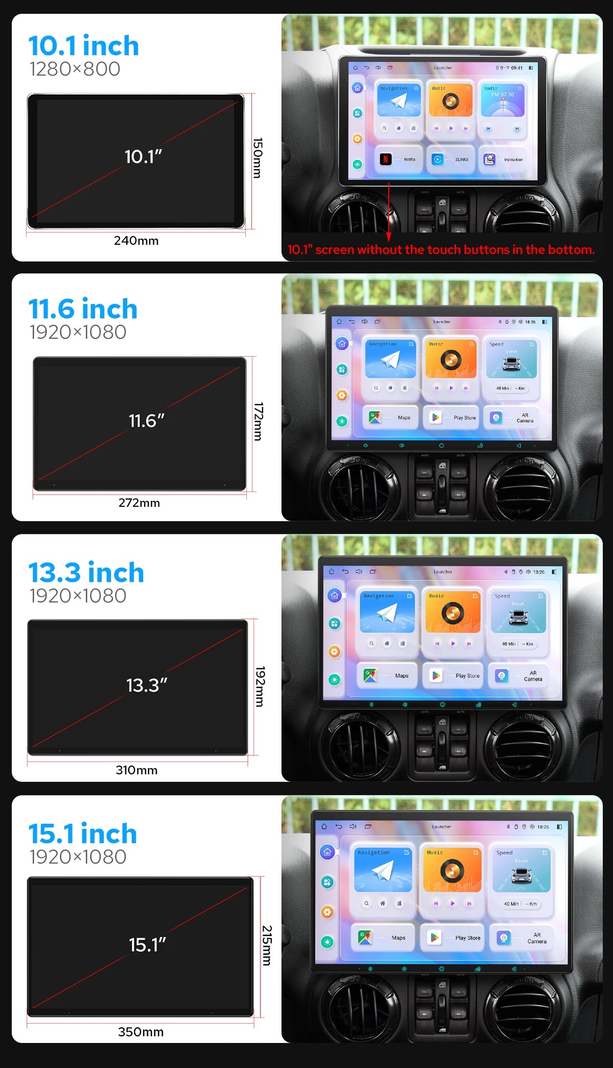 JOYING 10.1" 11.6" 13.3" 15.1"Android Car Radio Stereo Multimedia Player Head Unit Built In Carplay With Manual Rotatable Screen