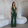 CM.YAYA Women V-Neck Backless Straight Sleeveless Flare Jumpsuits 2025 Summer Hollow Out Sexy One Piece Set Streetwear Outfits