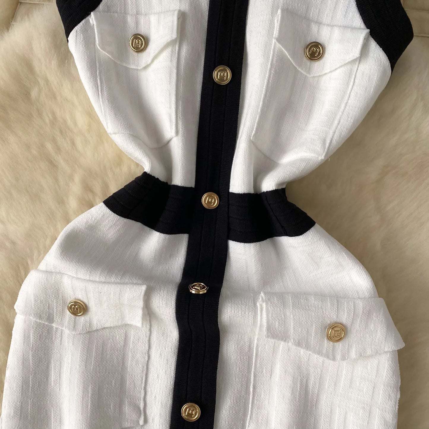 Mini Dress Women Dresses Vests Knitted Vestidos Bodycon Streetwear Polo Neck Sleeveless Single Breasted Splice Y2k Elegant Work