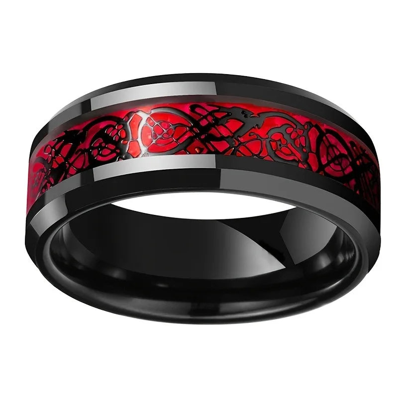 Charm Couple Rings For Men Stainless Steel Celtic Dragon Ring Heart Red Zircon Women Wedding Rings Set Valentine's Day Jewelry