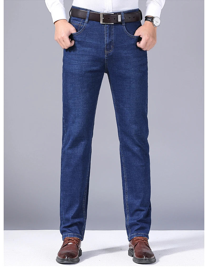 2024 New Business Men's Jeans Casual Straight Stretch Fashion Classic Blue Black Work Denim Trousers Male Brand Clothing