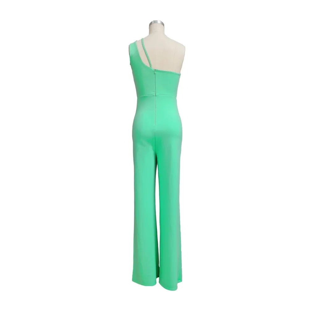 Summer New Vintage Chic Women's Fashion Sexy Sleeveless Single Shoulder Sling High Waist Commuter High Waist Straight Jumpsuit