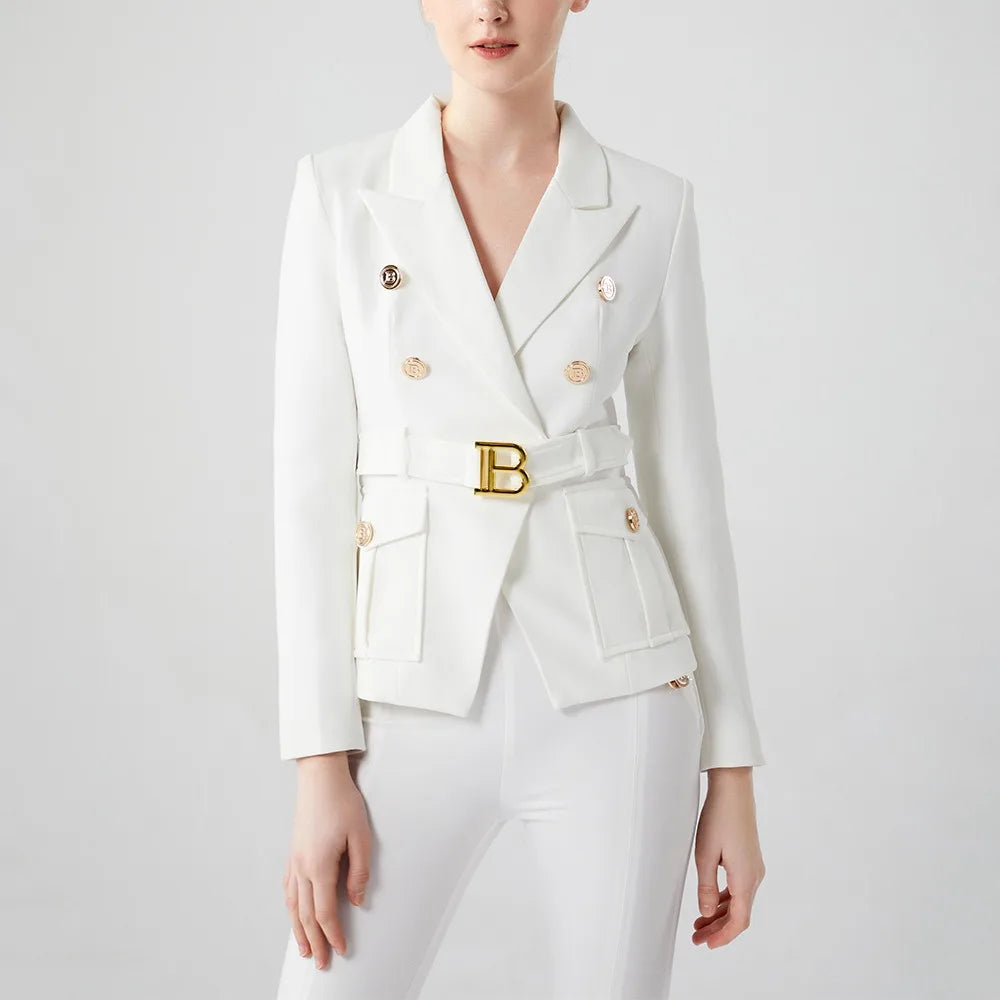 9 Colors Factory Customize Luxury Quality Classic Style Office White Black Women Pocket Blazers with Blet