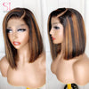 SIMMEL Ombre 4x4 Lace Closure Wig Highlight Colored Human Hair Wigs Highlight Brown Bob Wigs Straight Remy Hair 180 Density