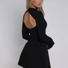 BKQU Elegant Solid Backless Mini Dress Women High Waist Fashion Long Sleeve Slim A-line Dresses 2024 Autumn Party Evening Dress