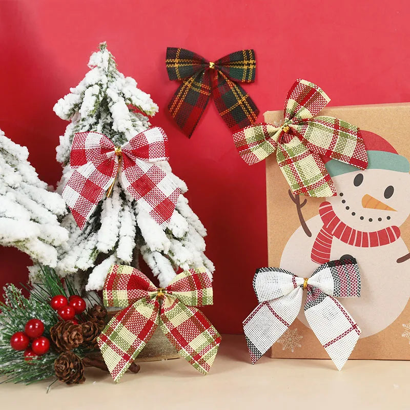 20/10pcs Linen Christmas Bow Decoration Christmas Tree Hanging Ornaments Bowknot For Xmas Wreath New Year 2024 Navidad Gifts Bow