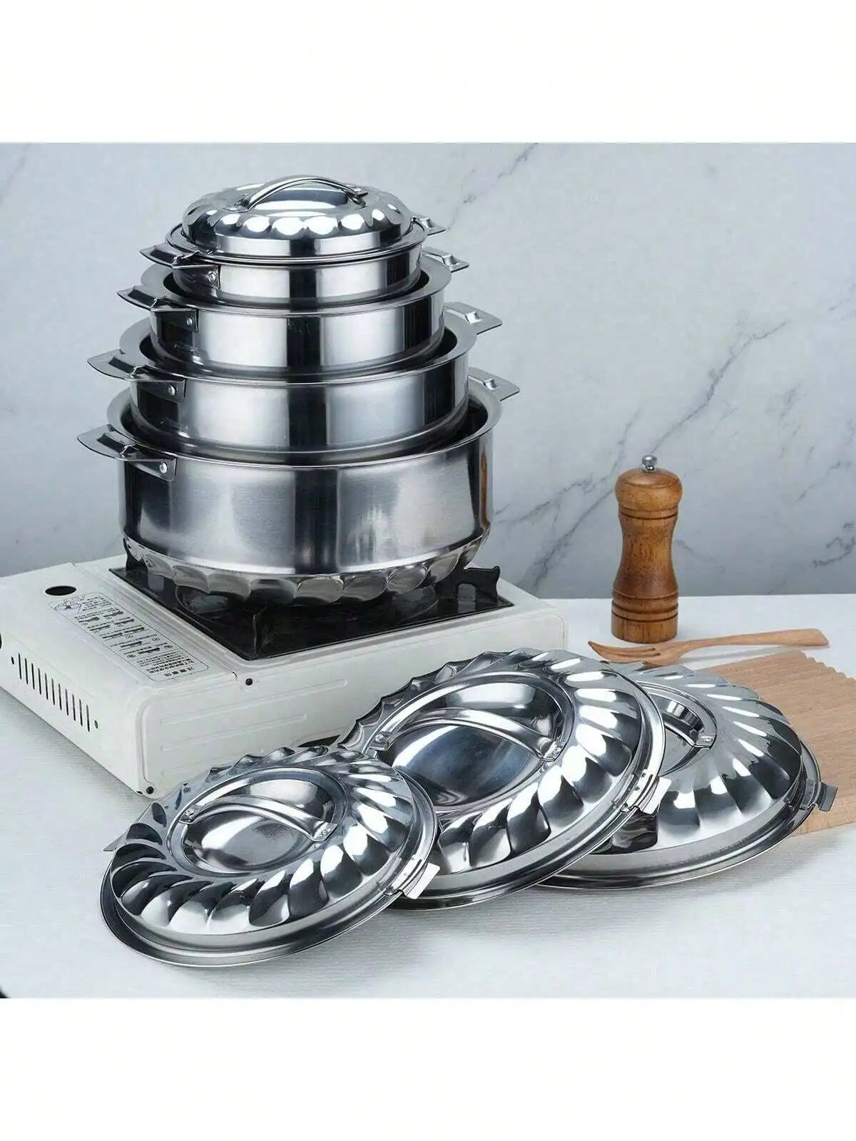 4-Piece Stainless Steel Orchid Preservation Set – Double-Layer Insulated Pots, Diamond Design, Large Capacity (1L, 2L, 3L, 5L)