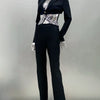 2024 New Arrival Black White Women Long Sleeve Sexy V-Neck Bodycon Bandage Set Shinning Crystal Nightclub Party Women's Set