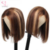 SIMMEL Ombre 4x4 Lace Closure Wig Highlight Colored Human Hair Wigs Highlight Brown Bob Wigs Straight Remy Hair 180 Density