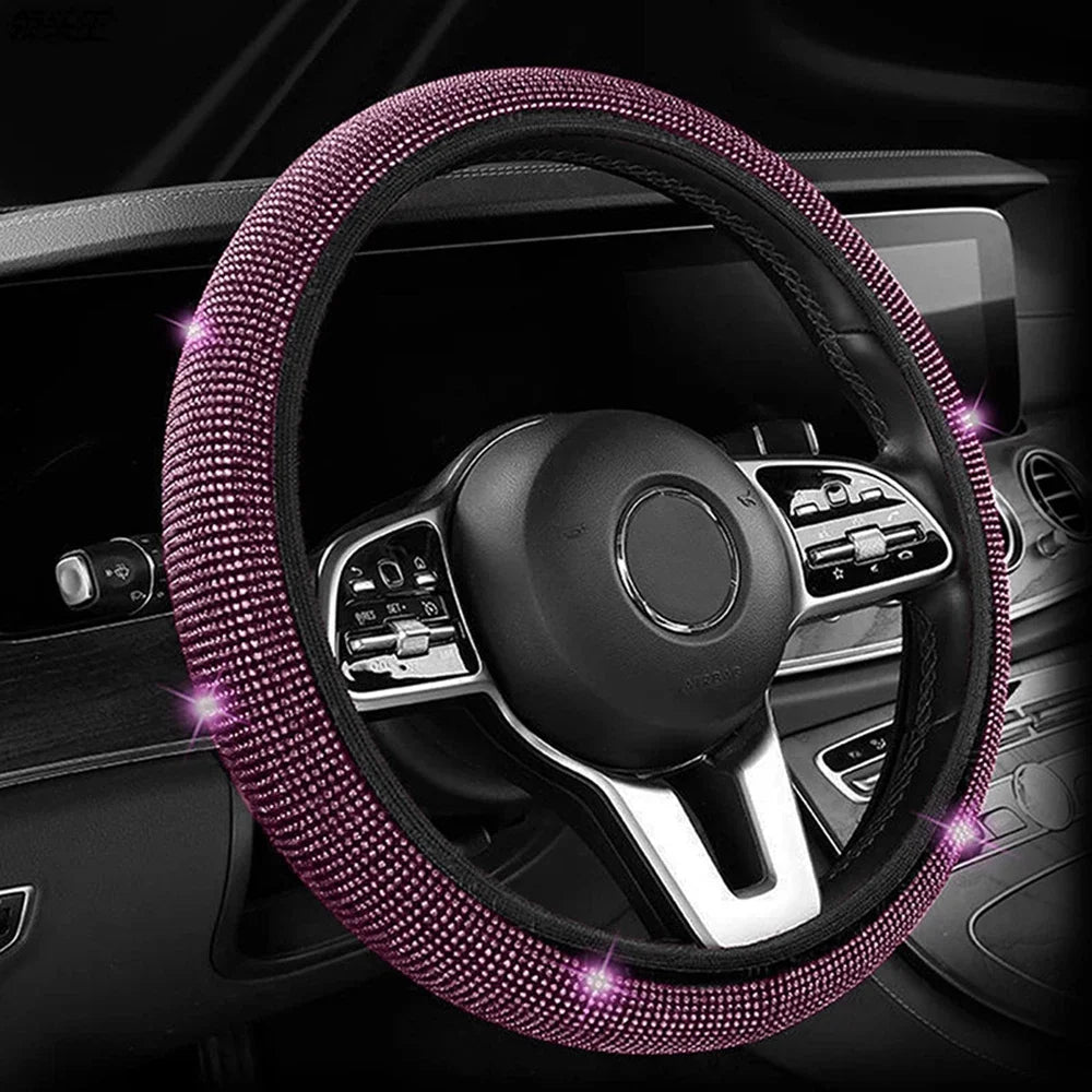 Bling Car Steering Wheel Cover W/ Crystal Diamond Sparkling Car Suv Rhinestones Steering Wheel Protector Vehicle Auto Decoration