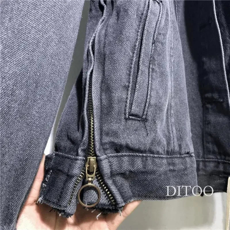 Women Denim Cost Single Breasted Button Jackets Fleece Patchwork Cardigan Pockets Outerwear Casual Warm Solid Loose Fit
