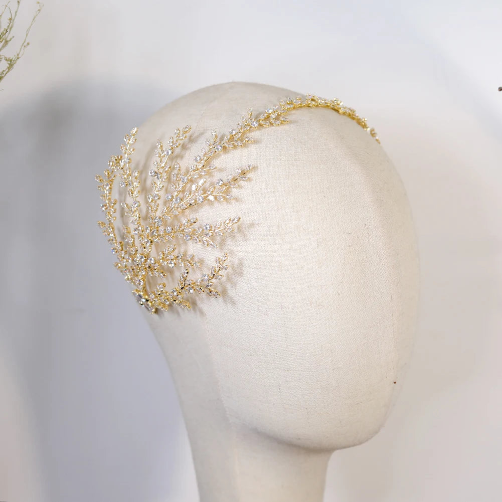 ASNORA New Tiara Cubic Zirconia Crown Diadema Bridal Wedding Hair Accessories CZ Leaf Crystal Headbands Couronne Party Jewelry