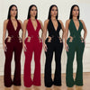 CM.YAYA Women V-Neck Backless Straight Sleeveless Flare Jumpsuits 2025 Summer Hollow Out Sexy One Piece Set Streetwear Outfits