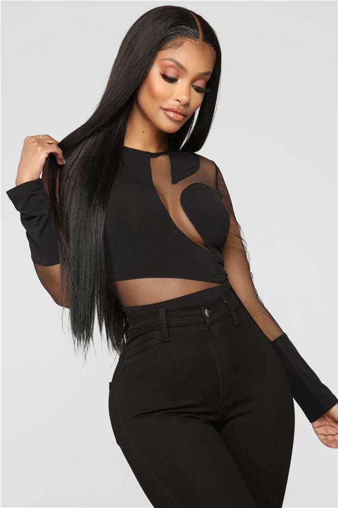 HBLL Sexy Nightclub Outfits Long Sleeve Bodycon Jumpsuits Romper for Women Birthday Outfits Womans Clothing Mesh Bodysuit