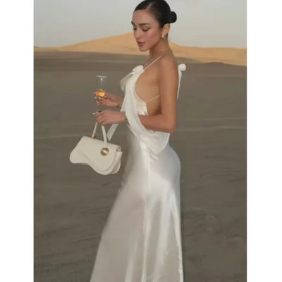Sexy Ladies Lace Satin Dress Fashionable Elegant Backless Long Skirt 2025 New Party Evening Dress Dress Beach Vacation Style