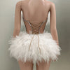 Hot Sale Women Sexy Mesh Ruffles Ball Gown Mini 2 Pieces Dress Lace-up Crystal Birthday Party Celebrate Nightclub Wear