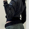 Street style waist cinched short stand up collar PU leather spicy girl zipper cardigan casual jacket