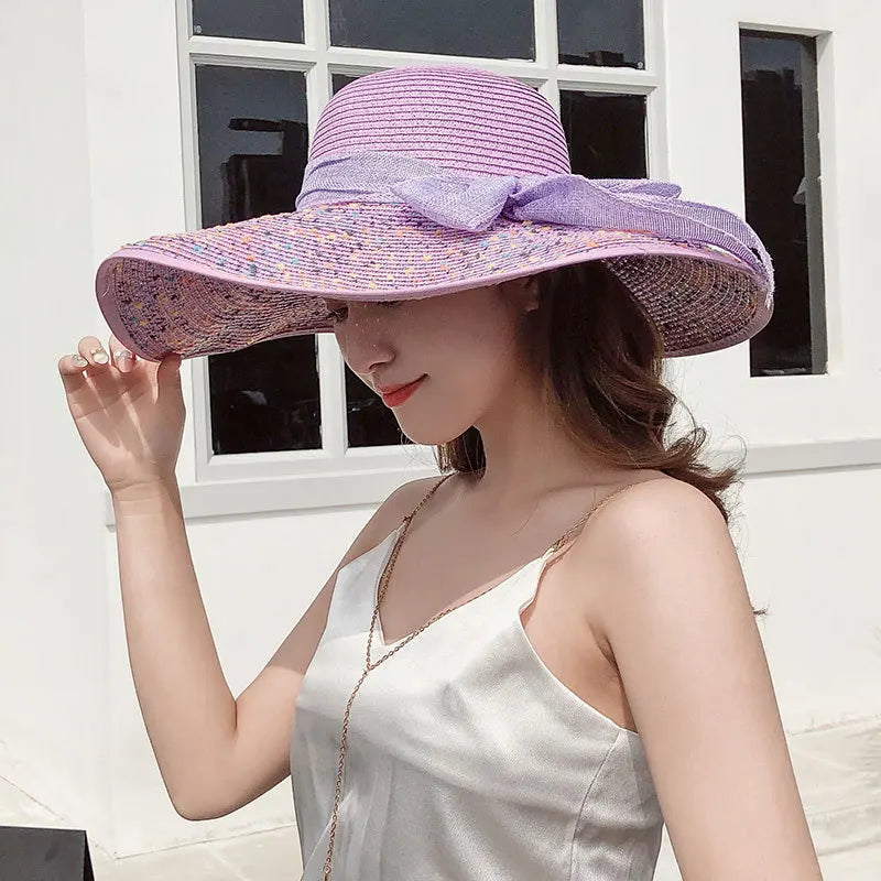 Summer straw hat beach Korean style seaside large brim outdoor sun protection sun hat vacation foldable straw hat  여름모자  모자