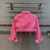 Girls' Rose Red Denim Jacket Spring and Autumn New Collection Solid Color Collar Metal Buckle Children's Fashion Short Coat