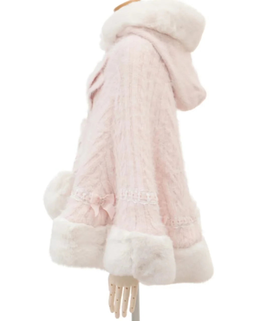 Japanese Liz Sweet Princess Faux Rabbit Fur Cape Coat Women Autumn Winter Fur Jacket Loose Clock Rhinestone Bow Hooded Coat