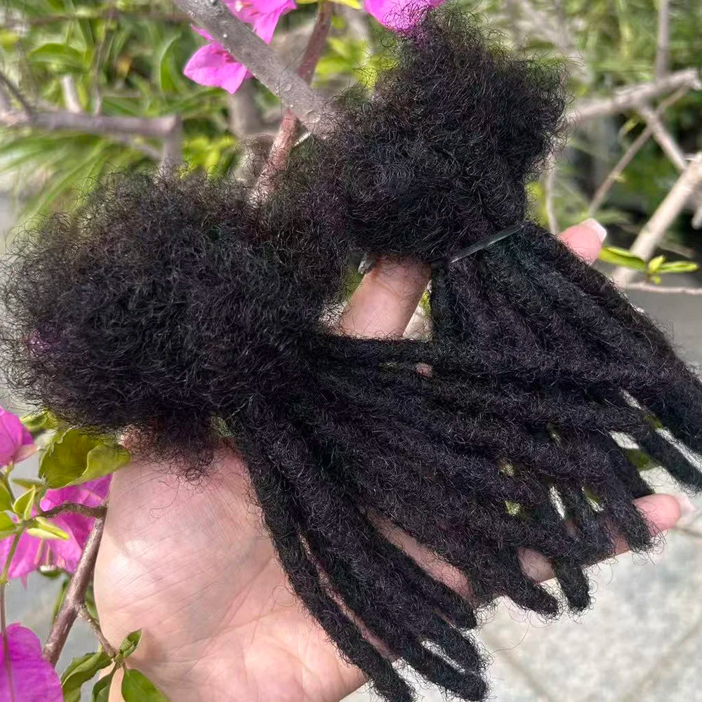 100% Human Hair Loc Extensions Full Handmade Dreadlock Extensions Wholesale 0.6cm Width Natural Black Extension For Women Men