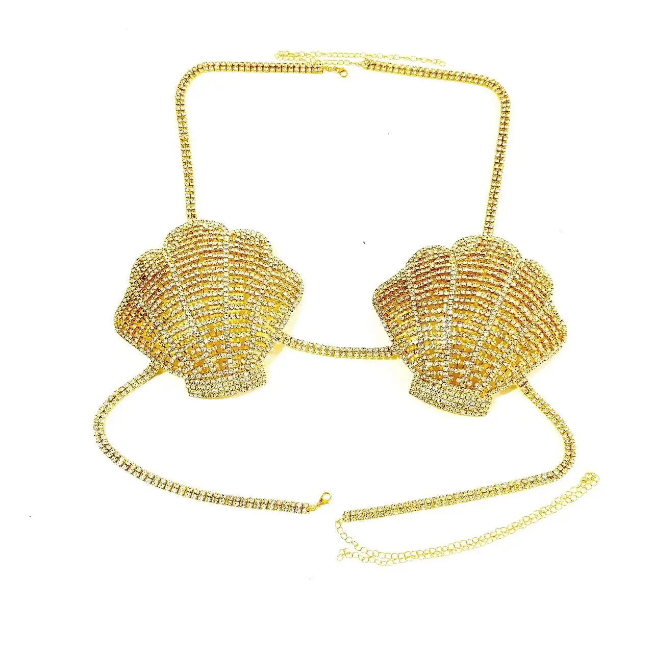 European and American fashion exaggerated shell shaped bikini chest chain sexy rhinestone chest chain nightclub party body chain