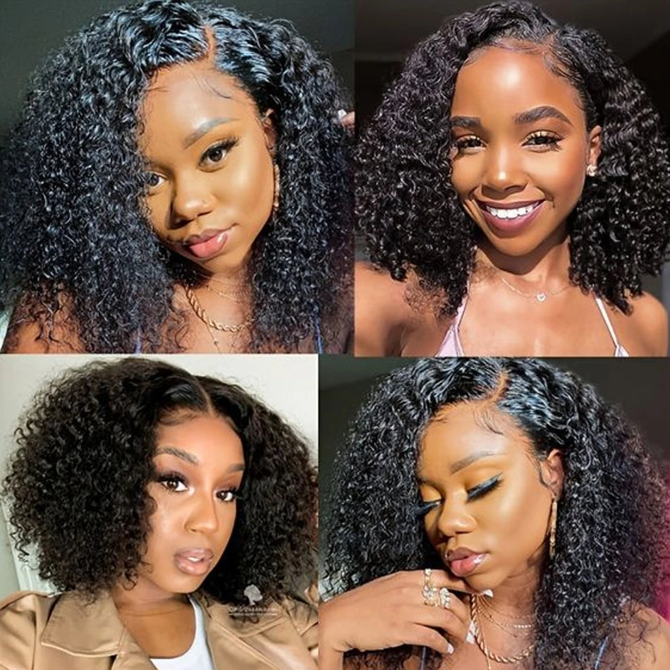 13X4 Brazilian Kinky Curly BoB Lace Frontal Wigs For Women Glueless 180 Density Preplucked 100% Human Hair Wig Deep Curls Wig