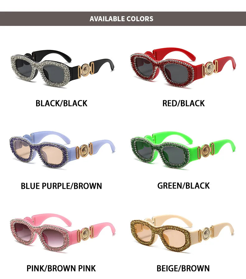 Fashion Square Sunglasses for Women Rectangle Brand Shades Sun Glasses Bling Diamond Eyeglasses Uv400 Glittering Accessories