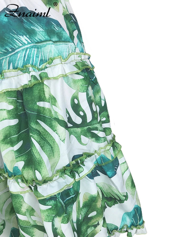 Znaiml Women's Halter Sleeveless V-neck Backless Cut out Ruffles Floral Print Mini Dress A-line Summer Vacation Beach Outfit