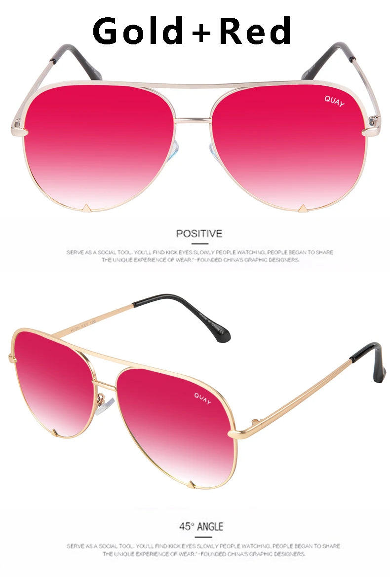 Quay Sunglasses Women Brand Designer Mirror Pilot HIGH KEY Sunglasses UV400 Women's Eyewear Ladies Shades Female