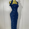 2025 Luxury Shining Diamonds Pearls Sleeveless Bodycon Bandage Long Dress Women Celebrate Evening Party Elegant Birthday Gowns